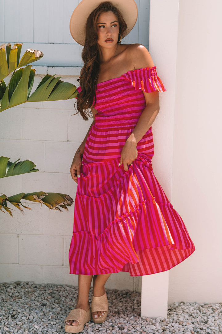 Flutter Sleeve Smocked Bodice Tiered Maxi Dress