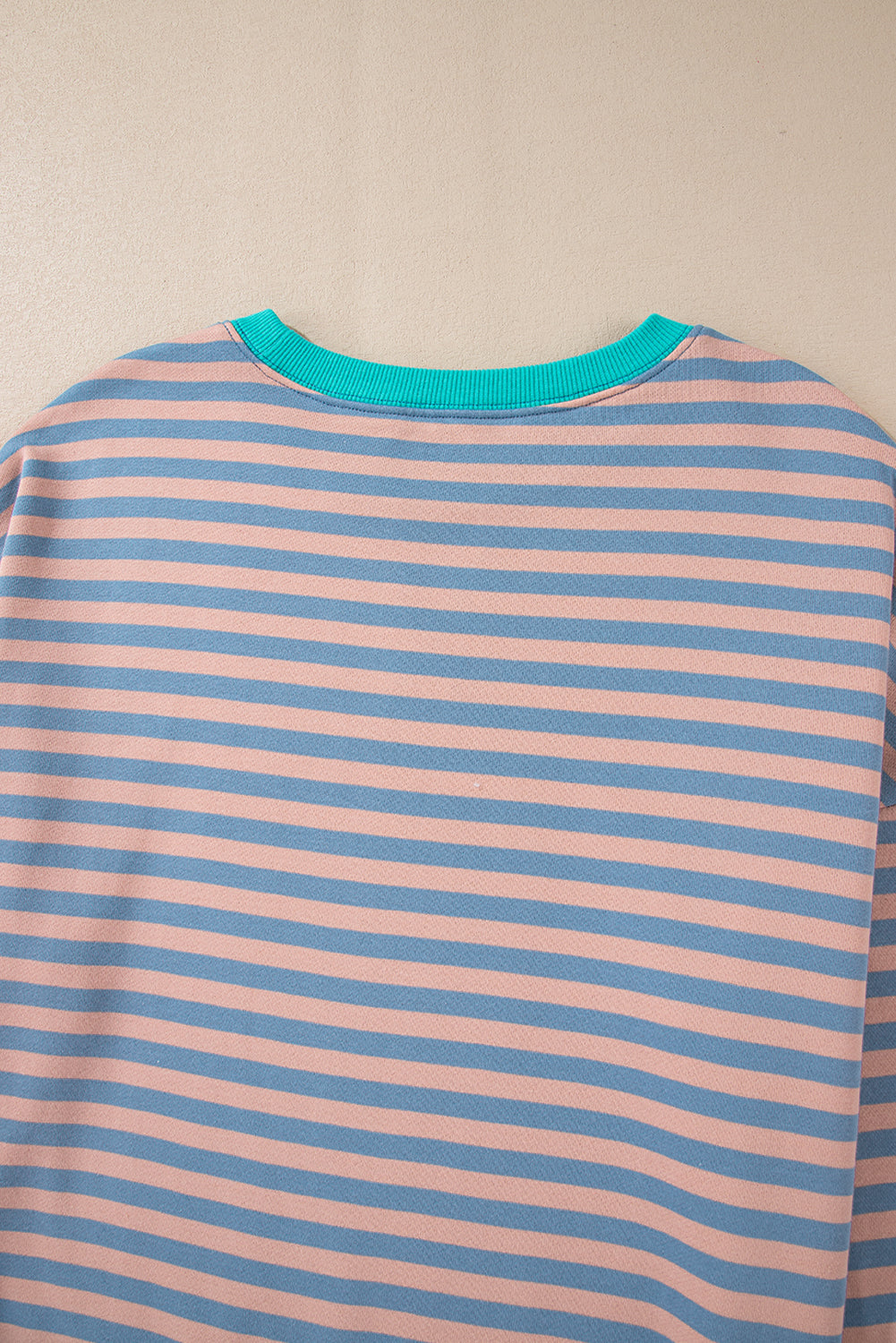 Striped Contrast Ribbed Trim Crossed Stitch Drop Shoulder Sweatshirt