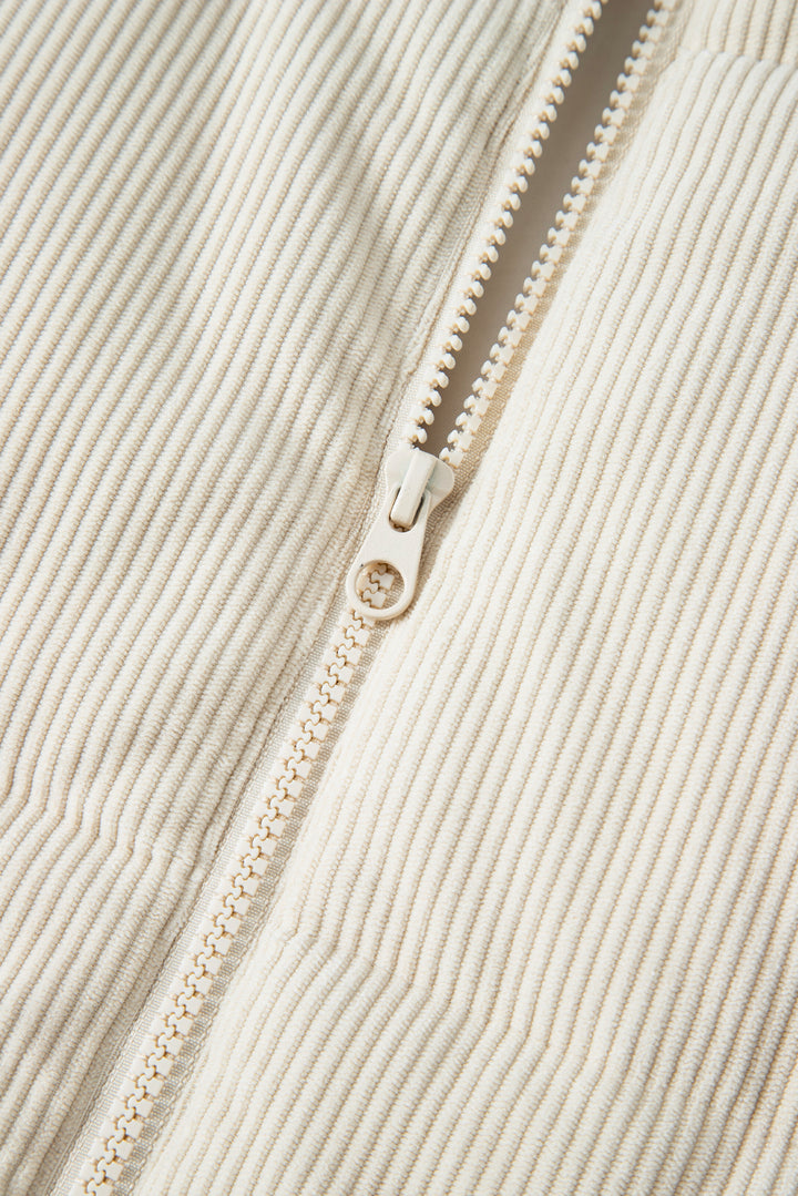 Beige Corduroy Stand Neck Zipped Puffer Vest