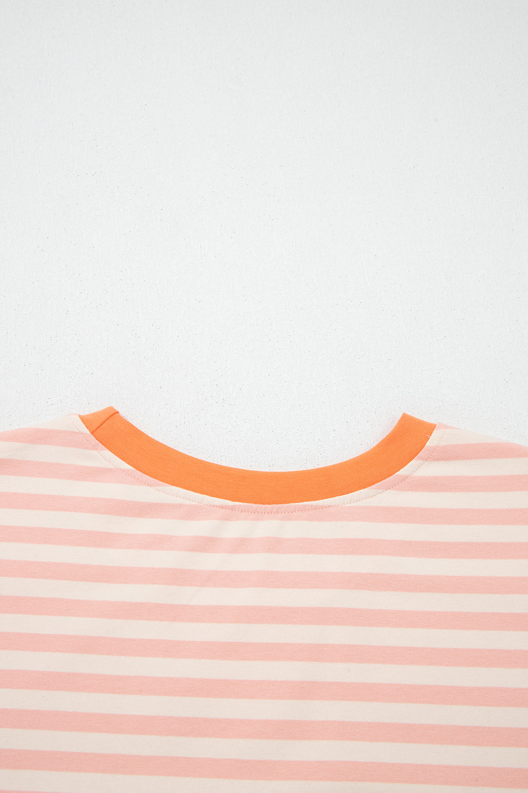 Pink Stripe Contrast Neck Loose Tee and Drawstring Shorts Set