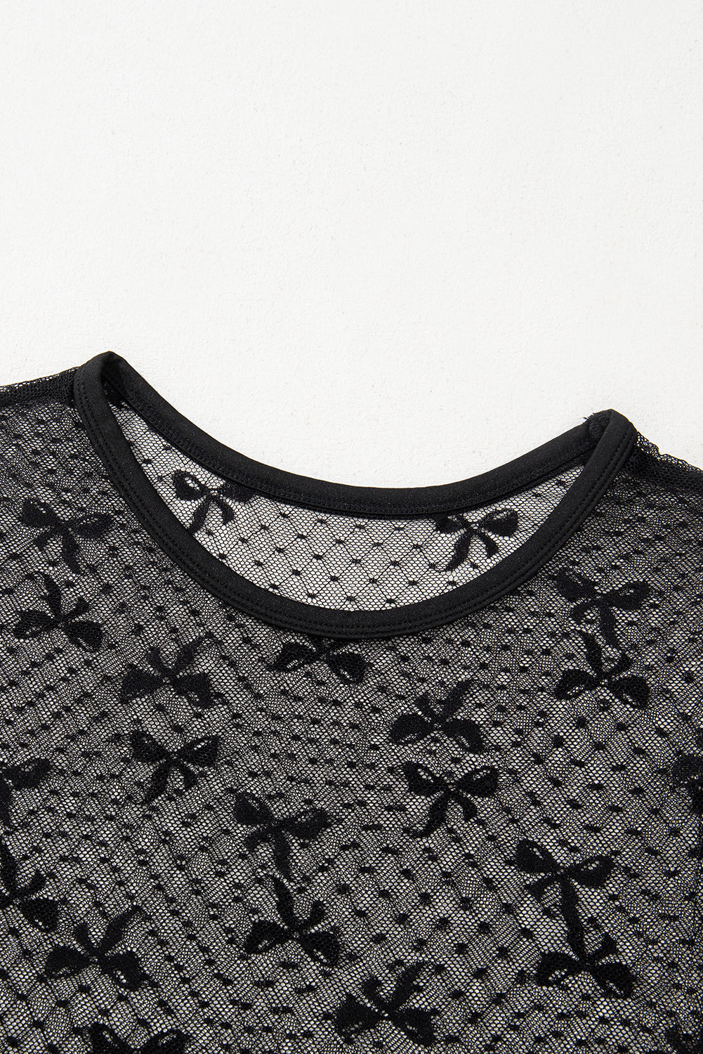 Bow Knot Dotted See-through Mesh Patched Slim Fit Blouse