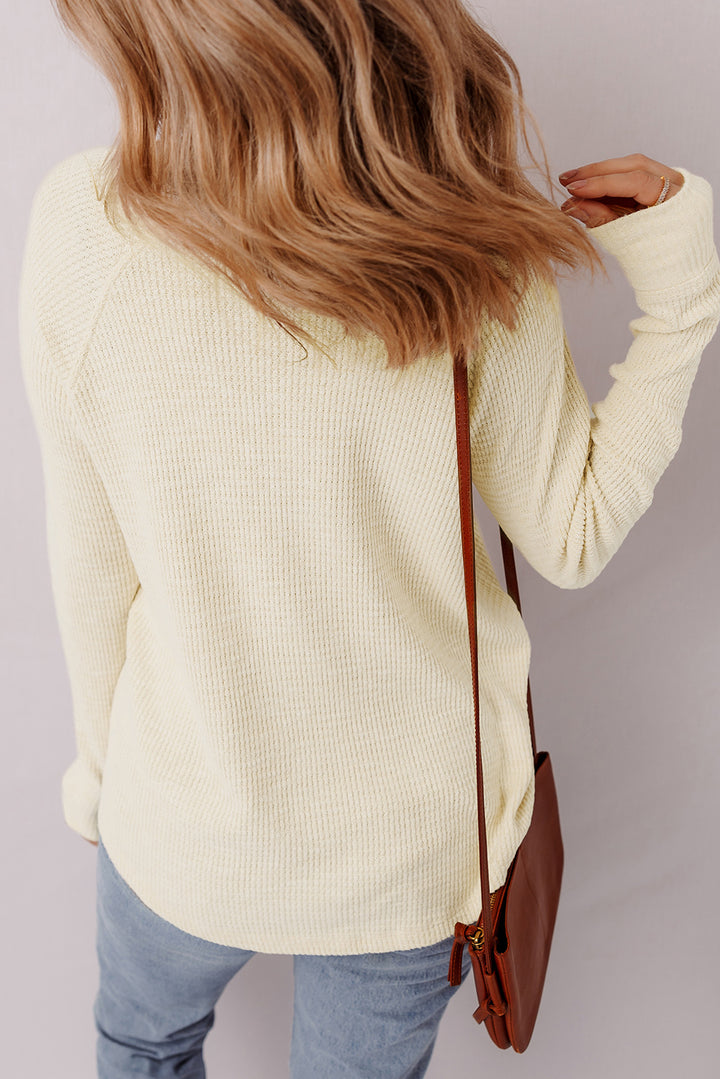 Textured Knit Half Buttons Henley Top
