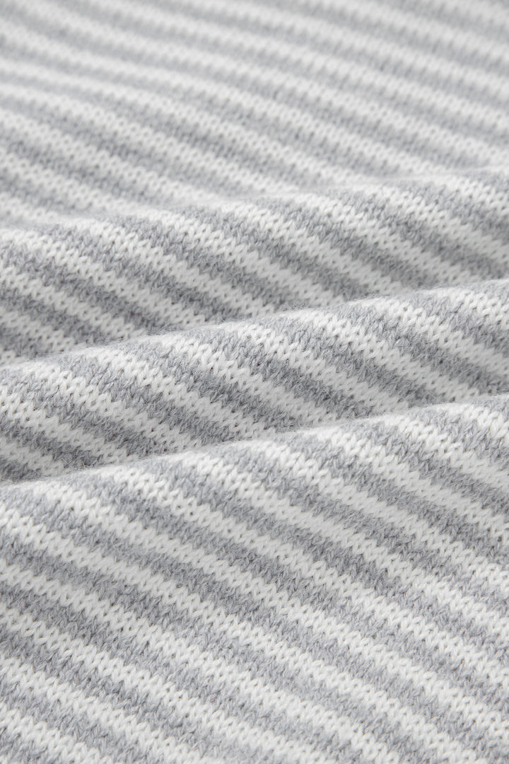 Gray Stripe Contrast Heart Pattern Valentine Knit Sweater