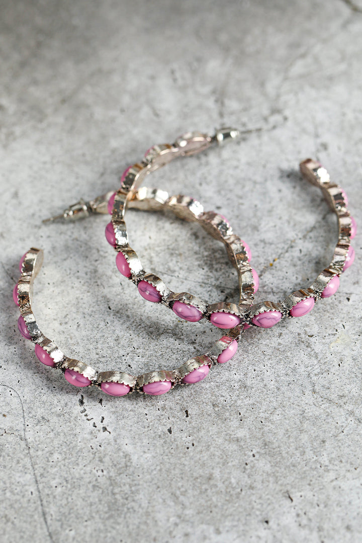 Boucles d'oreilles rétro en forme de C avec incrustation de pierres précieuses