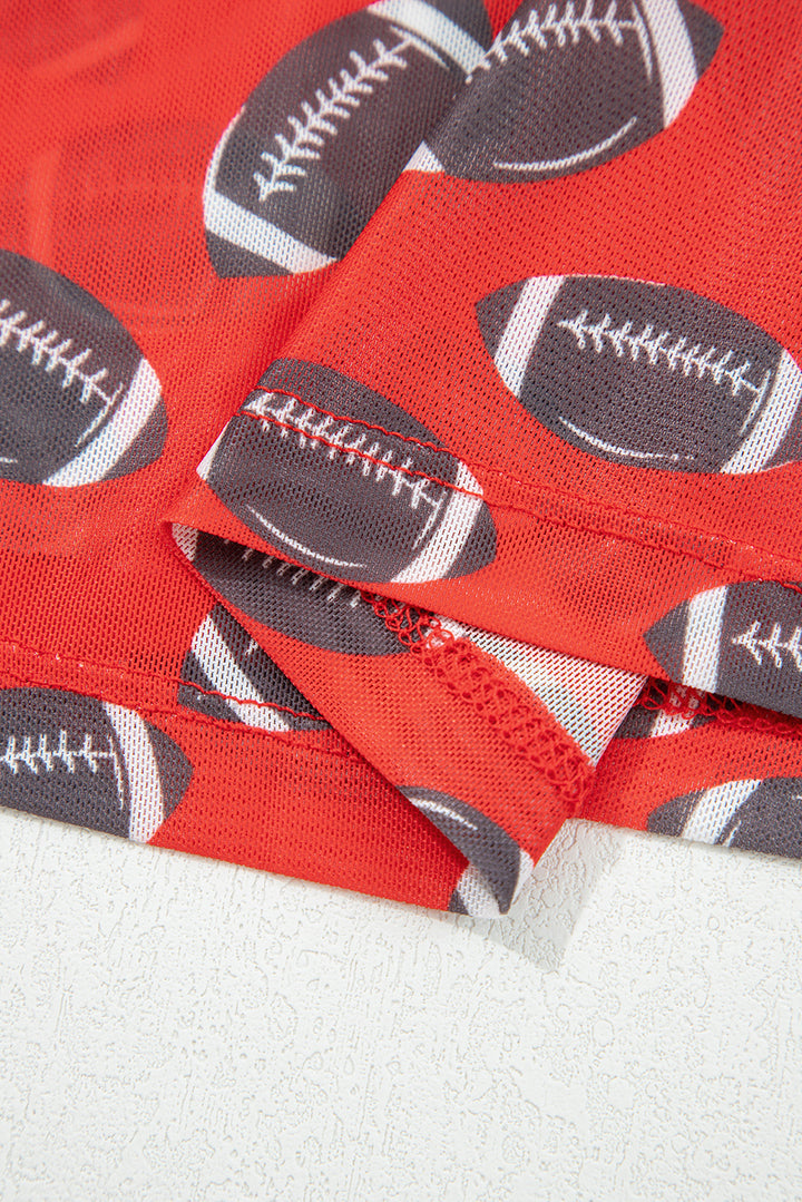 Red Rugby Game Day Sheer Mesh Long Sleeve Top