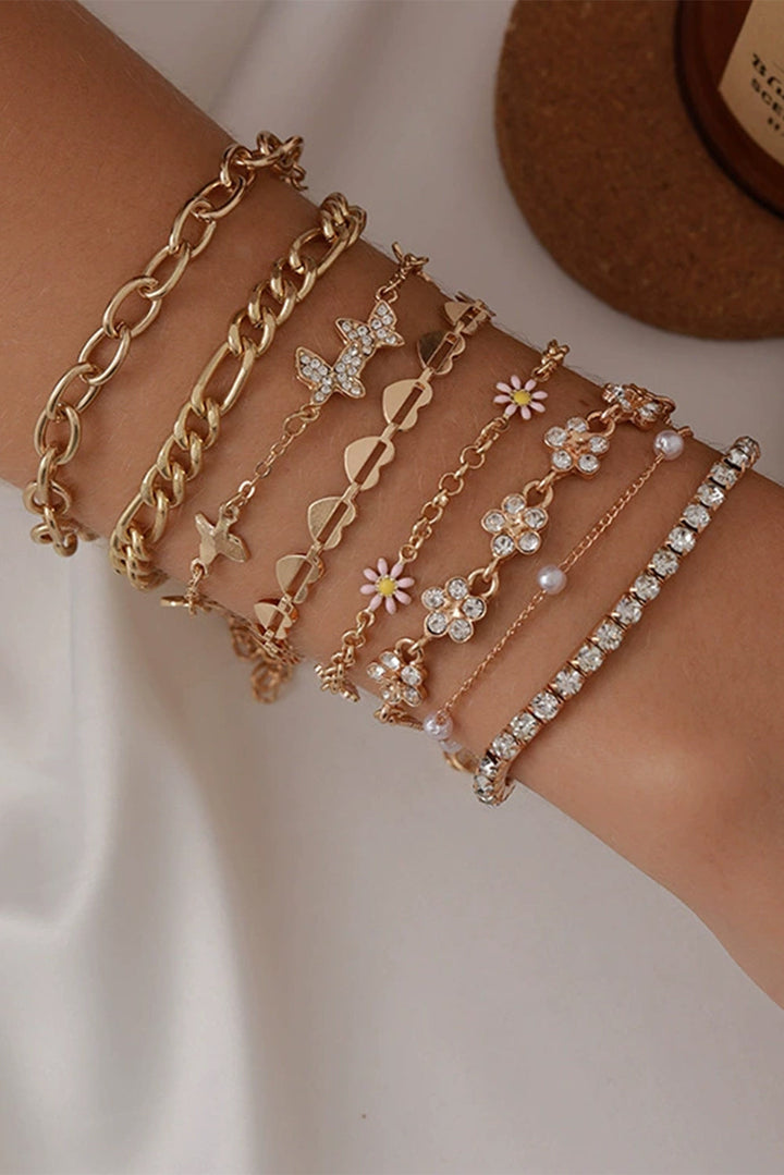 Ensemble de bracelets multicouches à strass, motif papillon et fleur