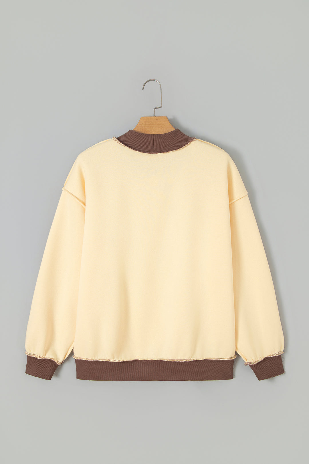 Coffee Saved By Grace Print Color Block Mock Neck Oversized Sweatshirt