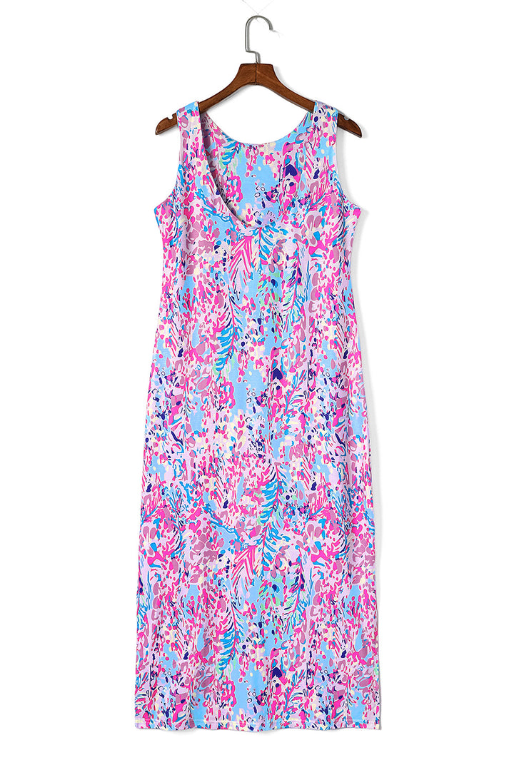 Abstract Floral Print Sleeveless Maxi Dresses