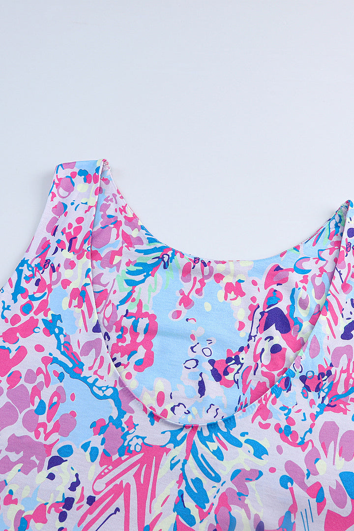Abstract Floral Print Sleeveless Maxi Dresses