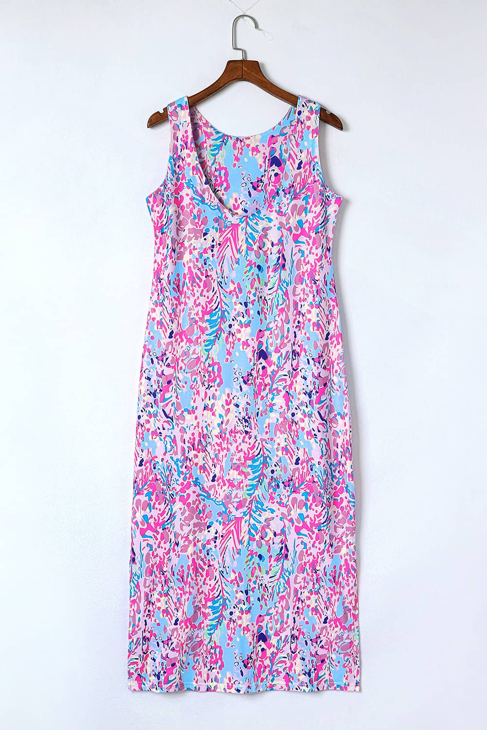 Abstract Floral Print Sleeveless Maxi Dresses