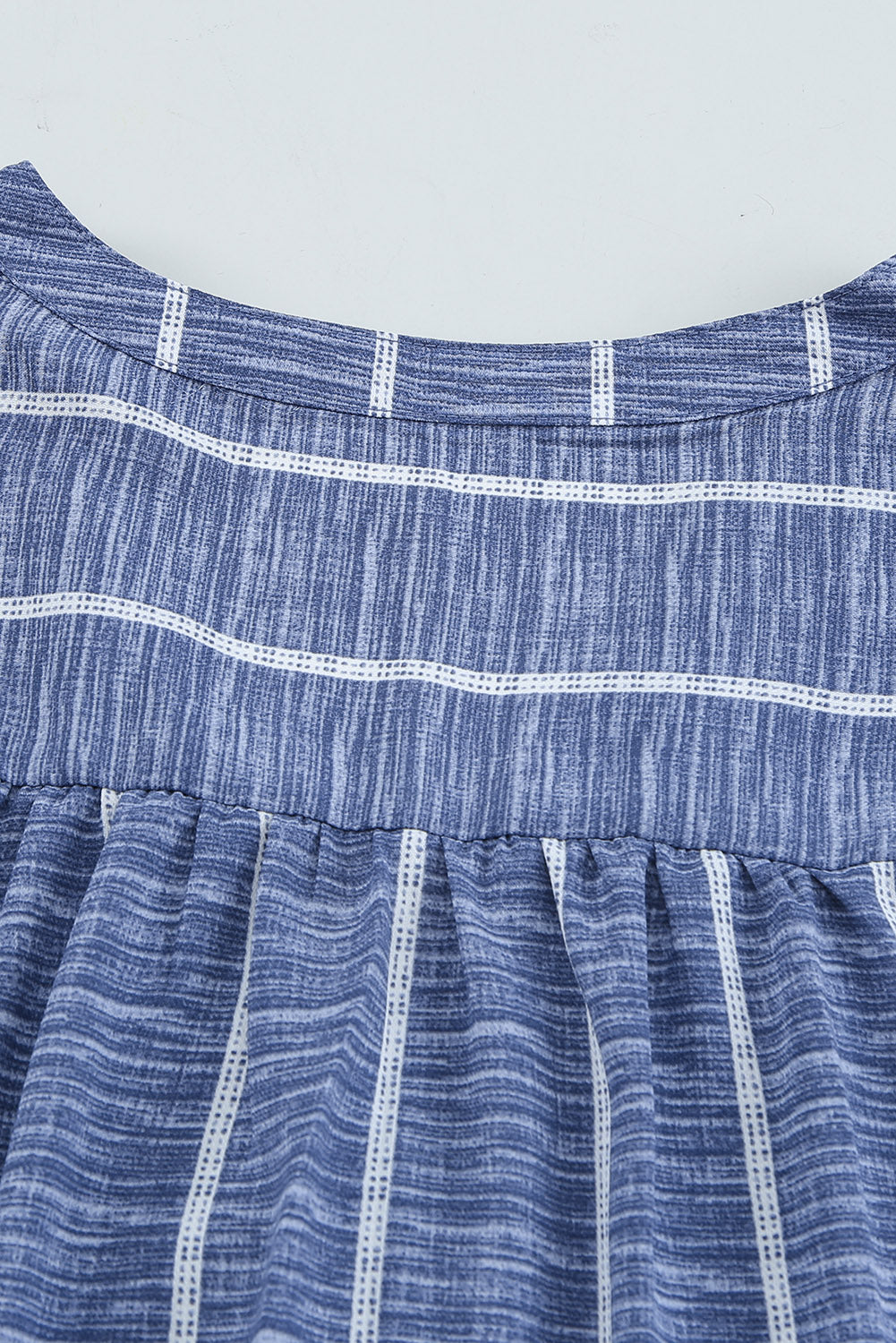 Blue Striped V Neck Pocket Long Sleeve Tops