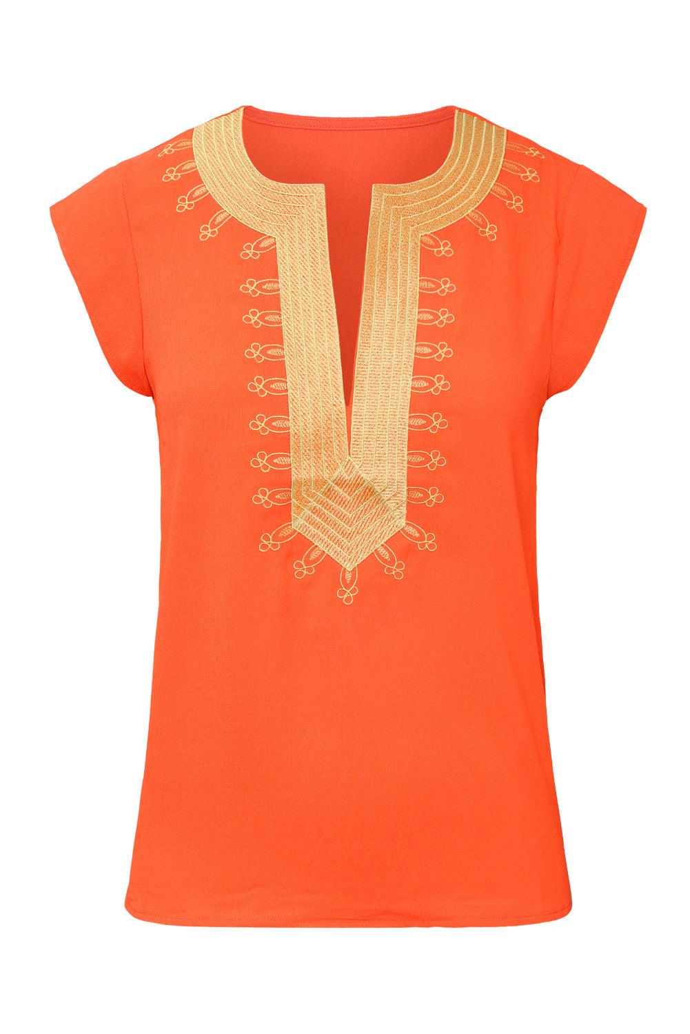 Orange Short Sleeve Boho Printed Neck Shift Blouse