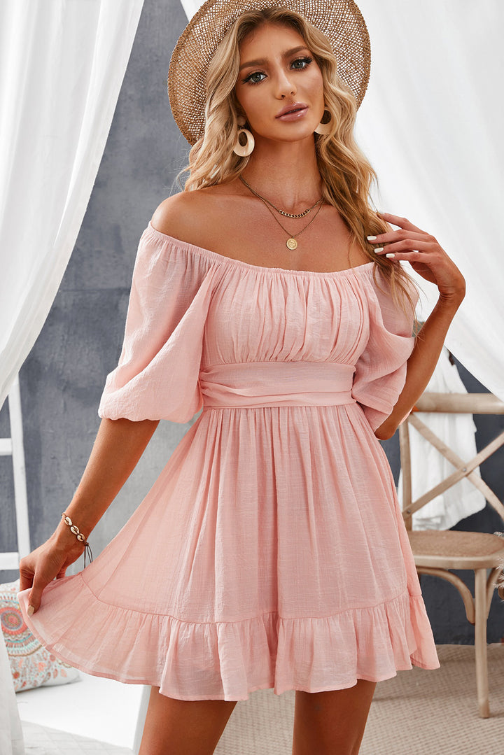 Rose Bow Knot Ruffled High Waist Mini Dresses