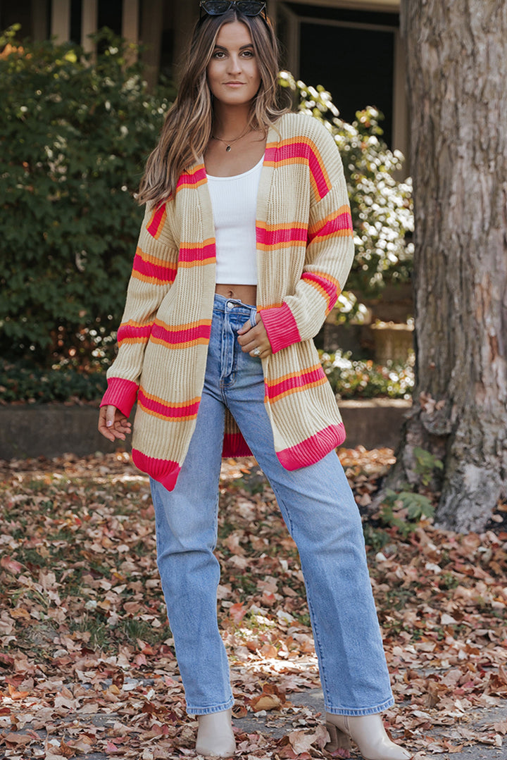 Printed Ribbed Long Knitted Cardigan