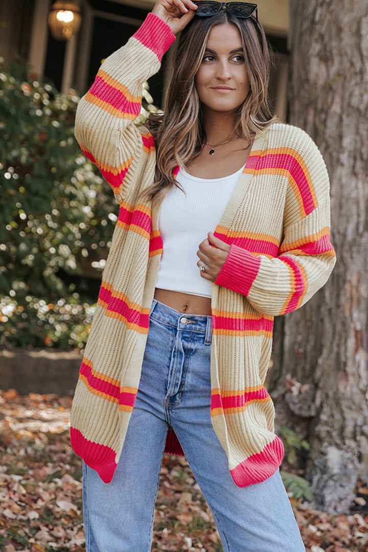 Printed Ribbed Long Knitted Cardigan