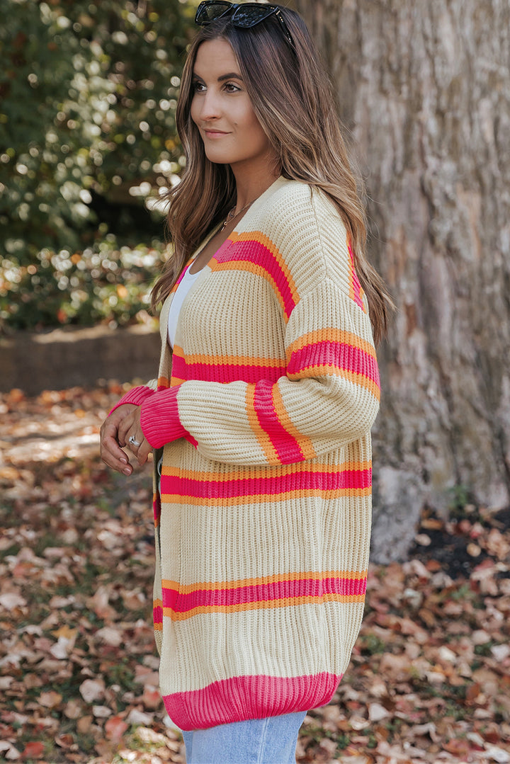 Printed Ribbed Long Knitted Cardigan