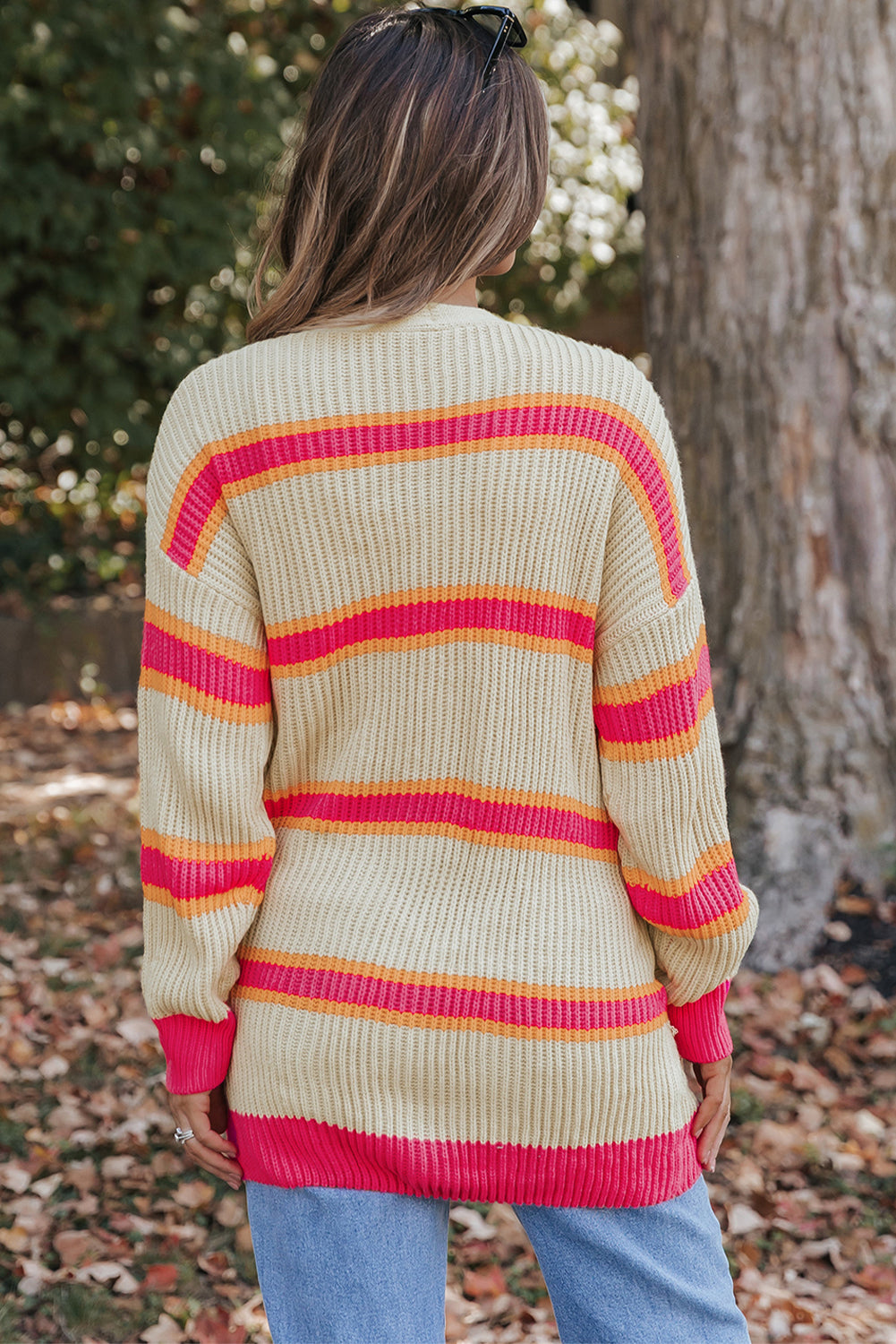 Printed Ribbed Long Knitted Cardigan