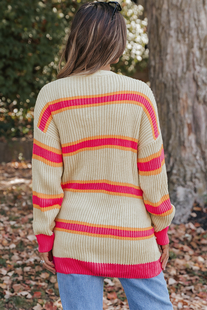 Printed Ribbed Long Knitted Cardigan