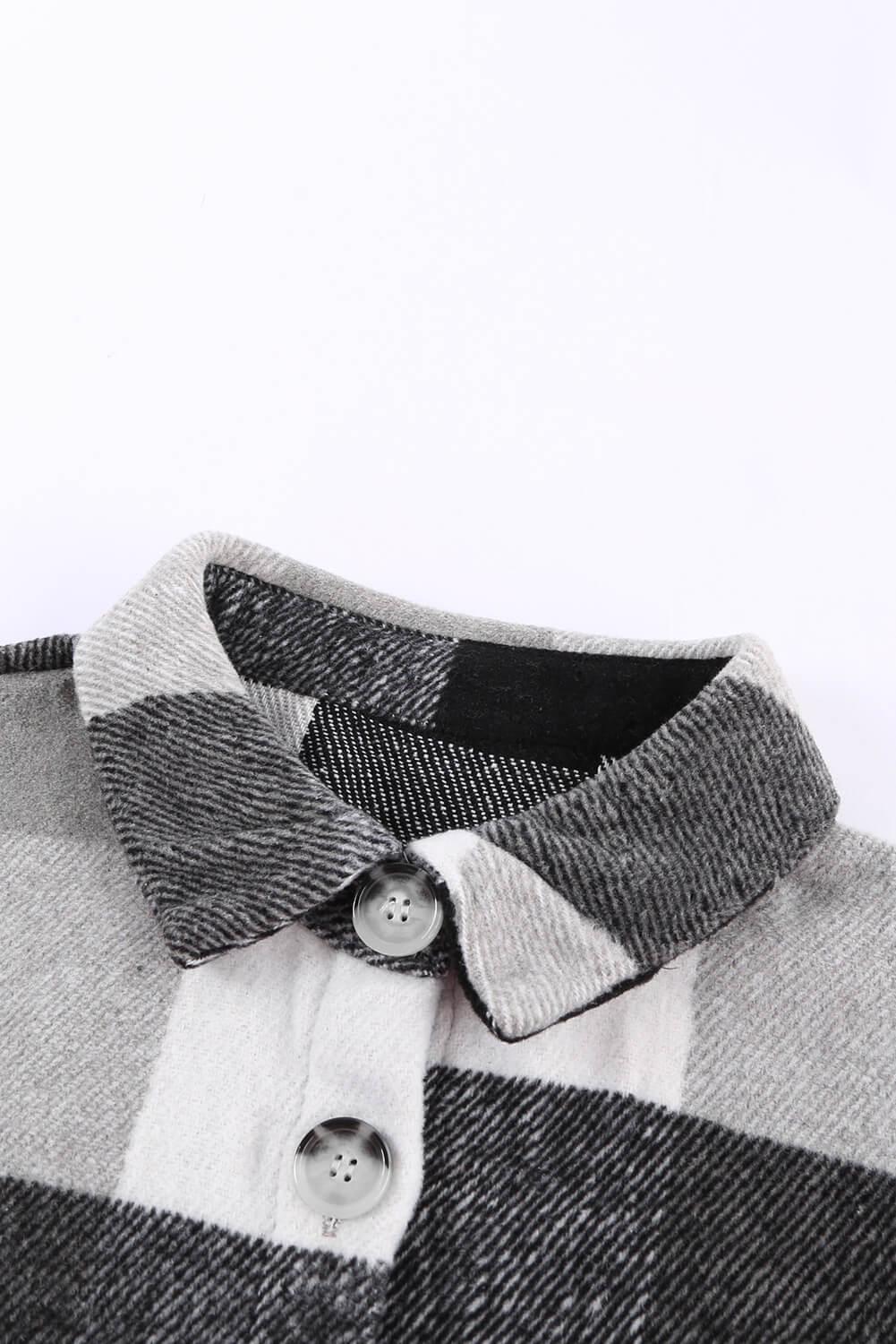 Veste chemise à manches longues boutonnée à carreaux gris pour femme