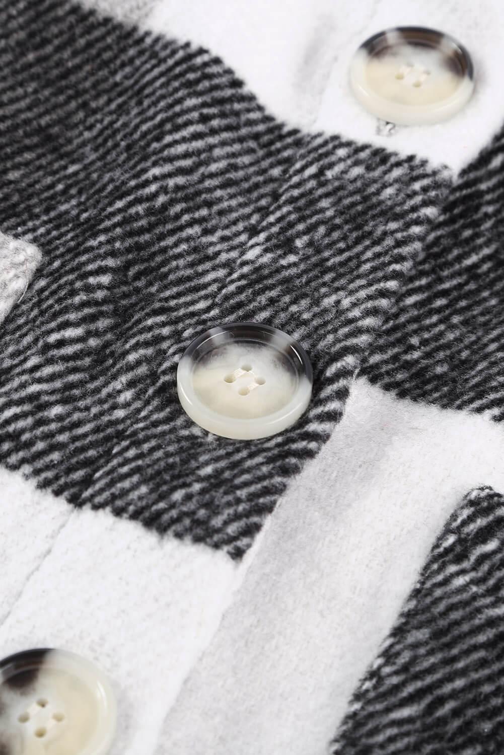 Veste chemise à manches longues boutonnée à carreaux gris pour femme