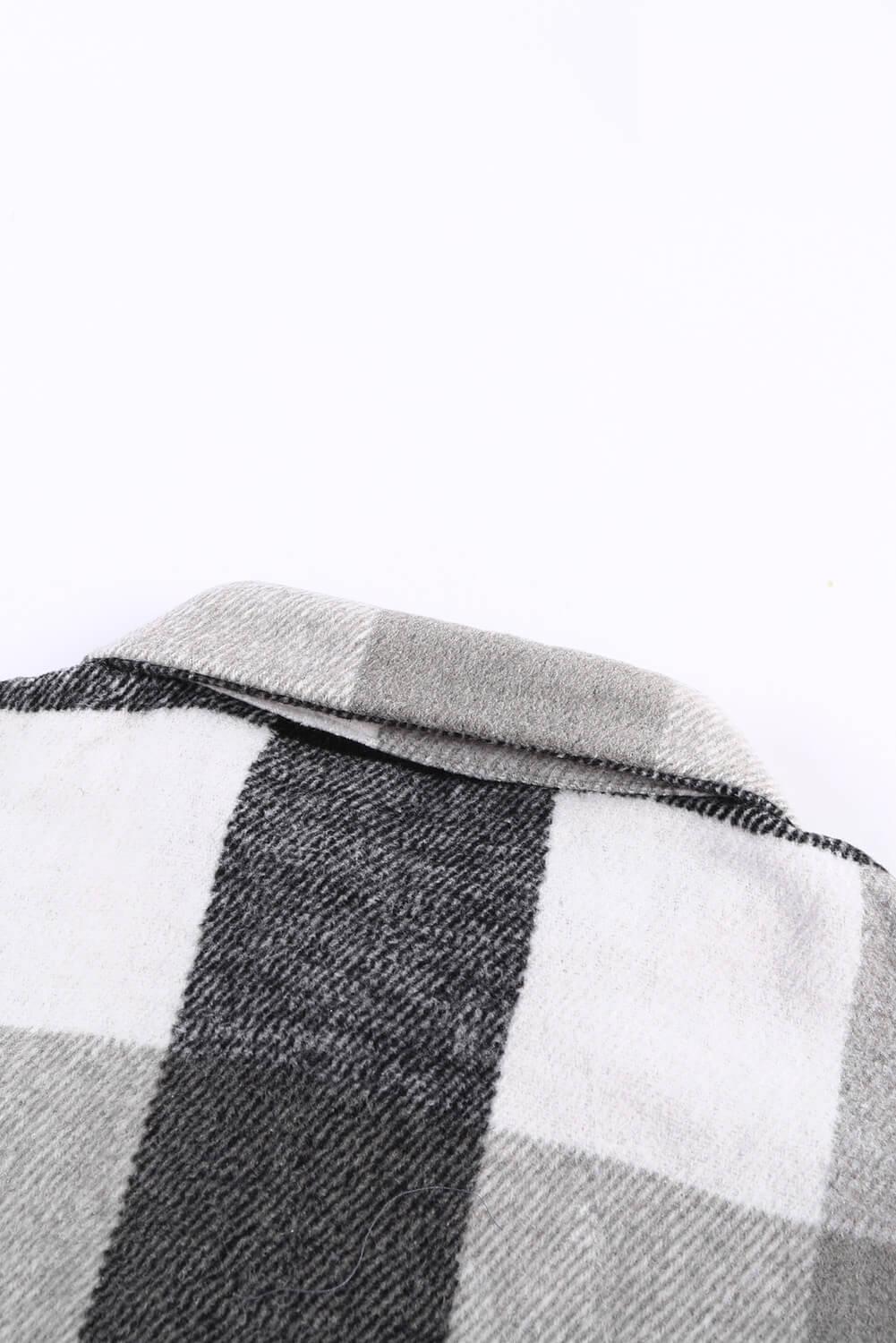 Veste chemise à manches longues boutonnée à carreaux gris pour femme