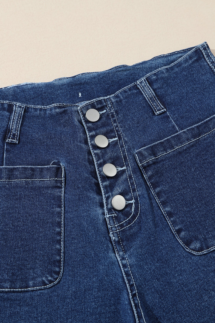 Sail Blue High Waist Button Front Wide Leg Cropped Jeans