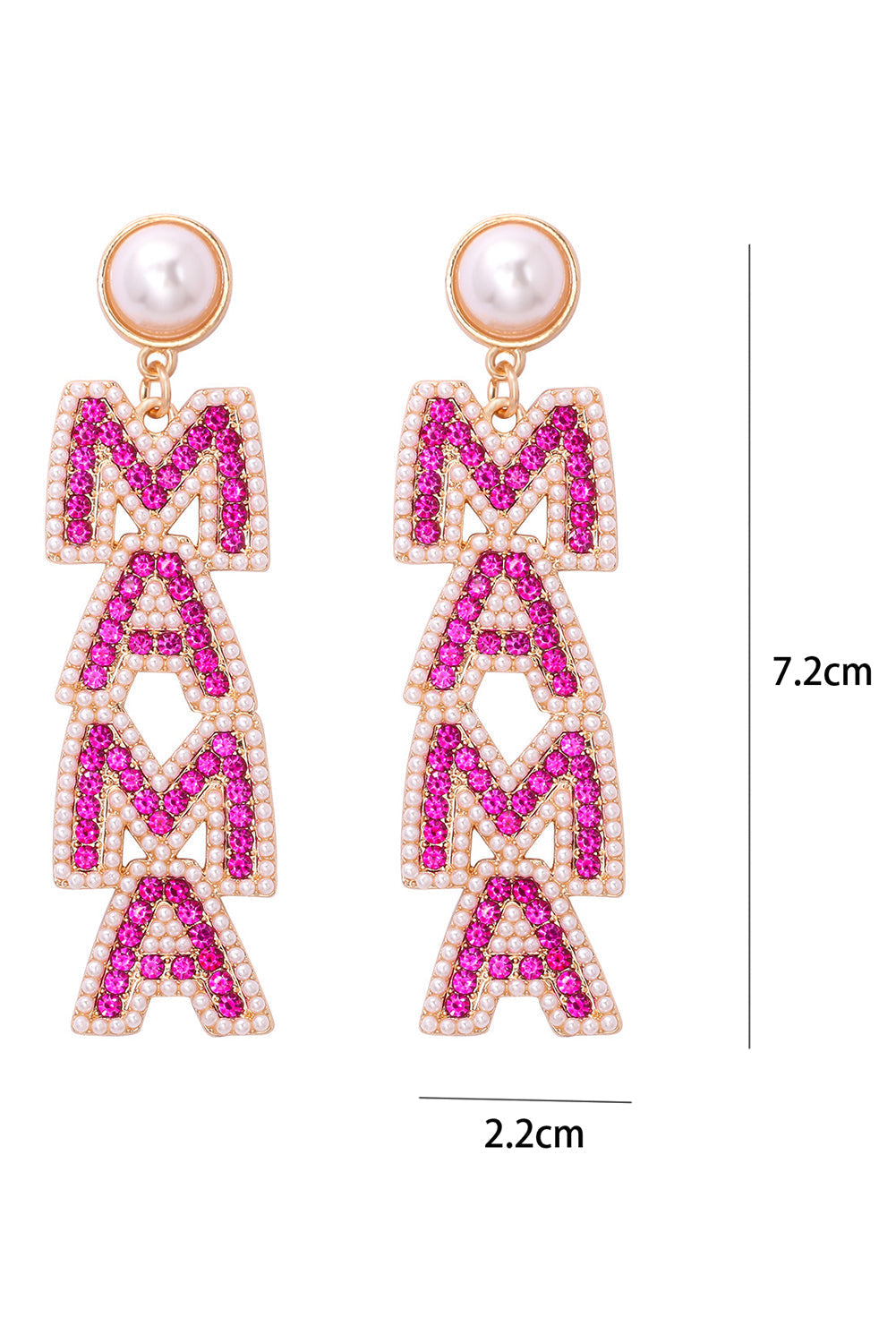 MAMA Rhinestone Pearl Dangle Stud Earrings