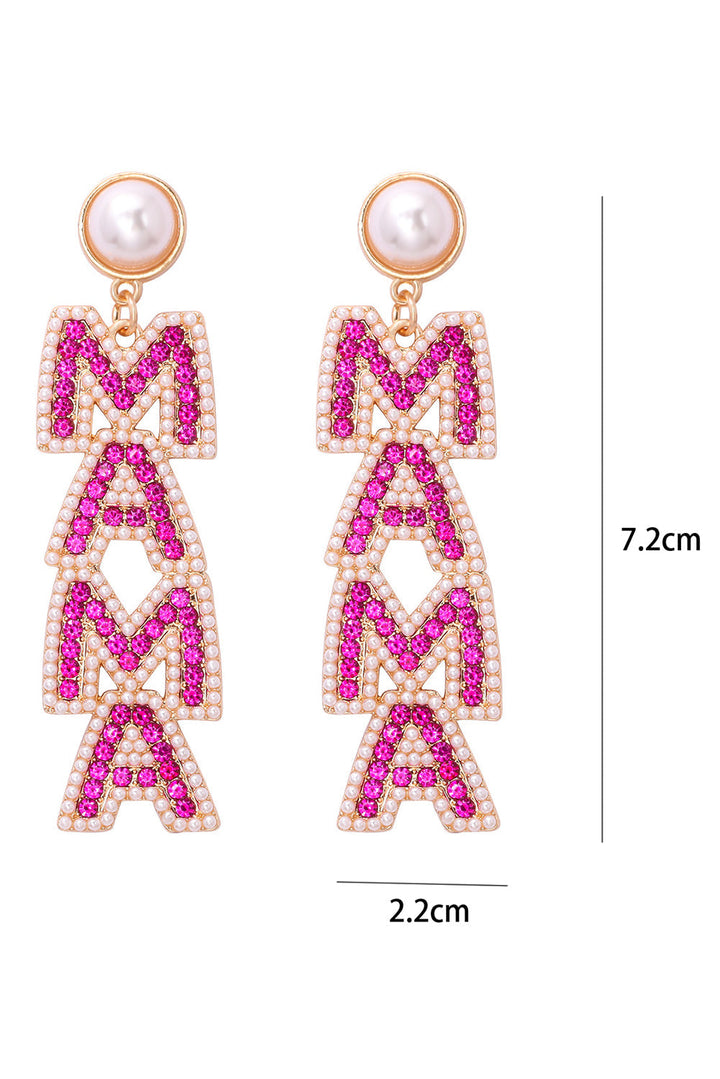 MAMA Rhinestone Pearl Dangle Stud Earrings