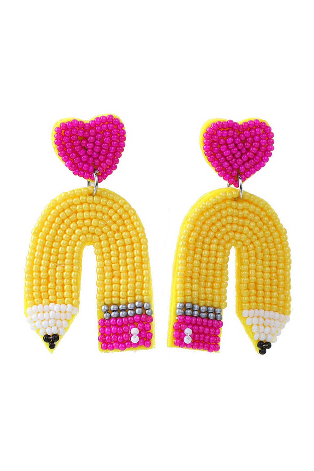 Heart Shape Pencil Rice Bead Drop Earrings