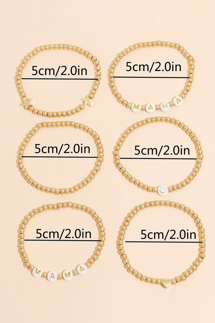 Ensemble de 6 bracelets plaqués en forme de cœur et d'étoile MAMA