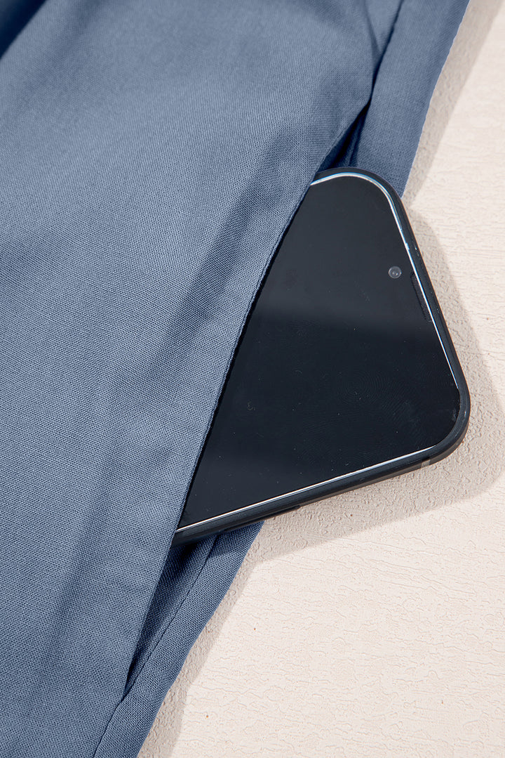 Robe longue évasée à volants et manches courtes, boutons cachés