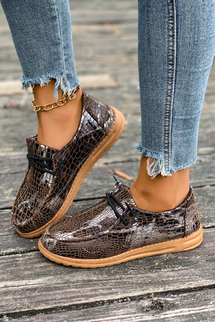 Sleek Snake Skin Print Lace-up Detail Comfort Loafer Shoes