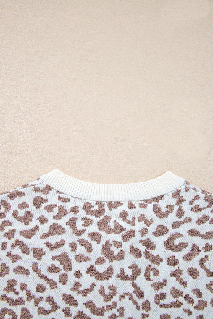 Leopard Drop Shoulder Chunky Knitted Cardigan Sweater