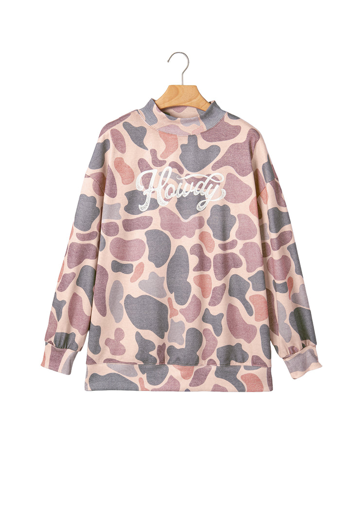 Multicolour Camo Print Howdy Western Style Baggy Pullover Sweatshirt