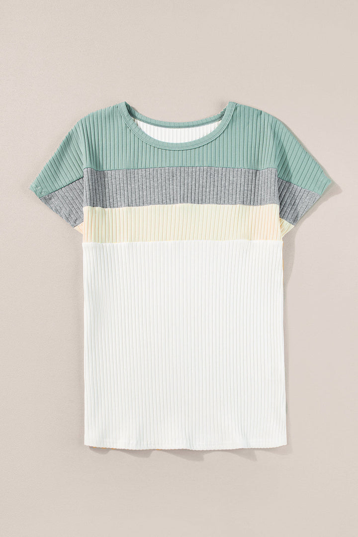 Ribbed Color Block Patchwork T-shirt