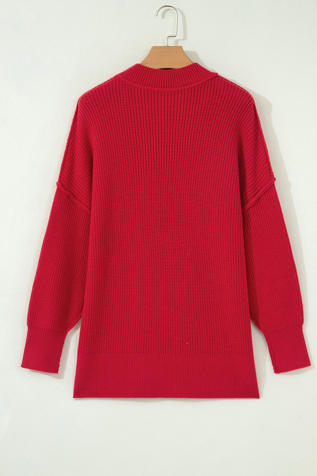 Red Dahlia Ribbed Knit Stand Neck Regular Fit Pullover Sweater