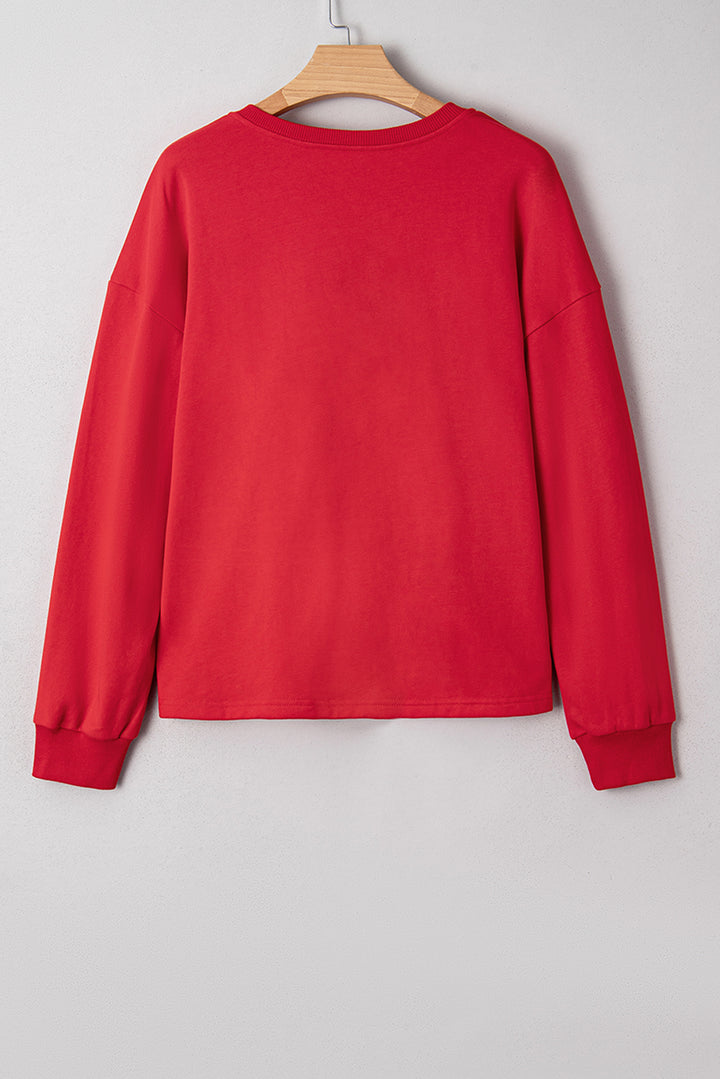 Plaid Frayed Double Christmas Tree Patched Drop Shoulder Sweatshirt