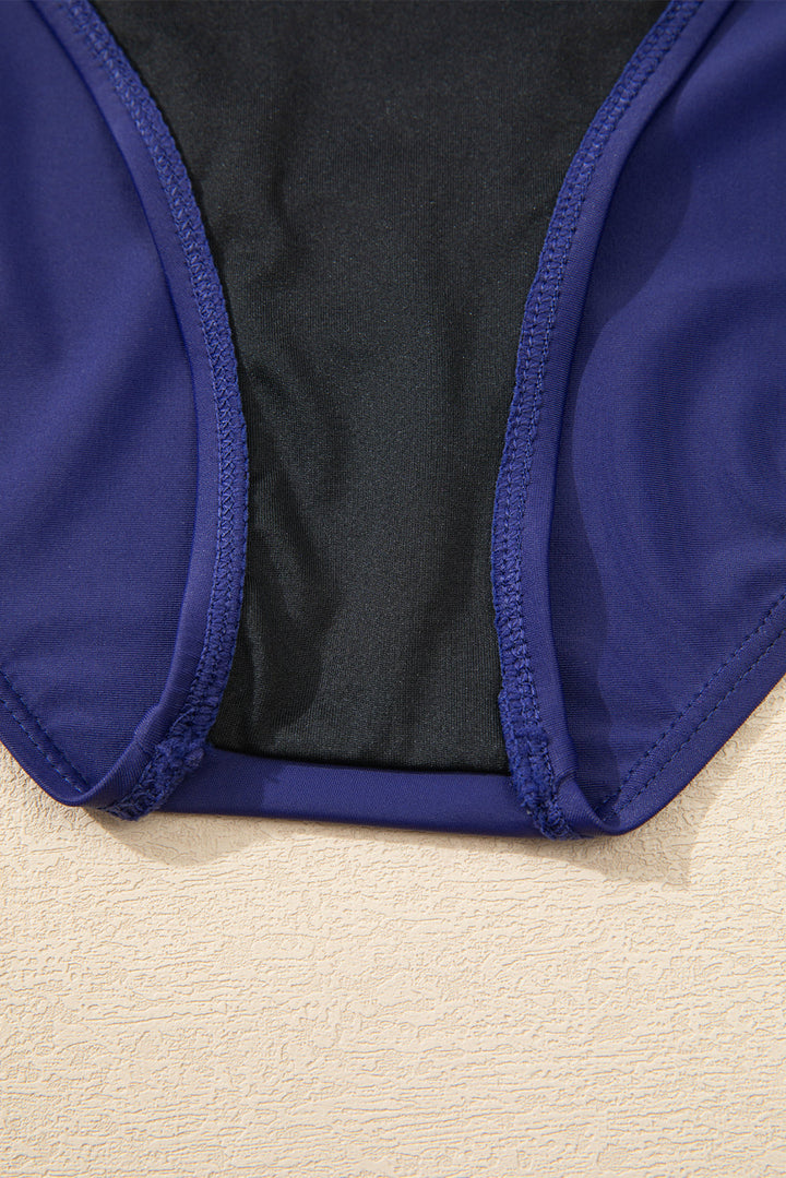 Blue Stripe Scoop Neck Adjustable Tankini and Matching Skort Bathing Suit