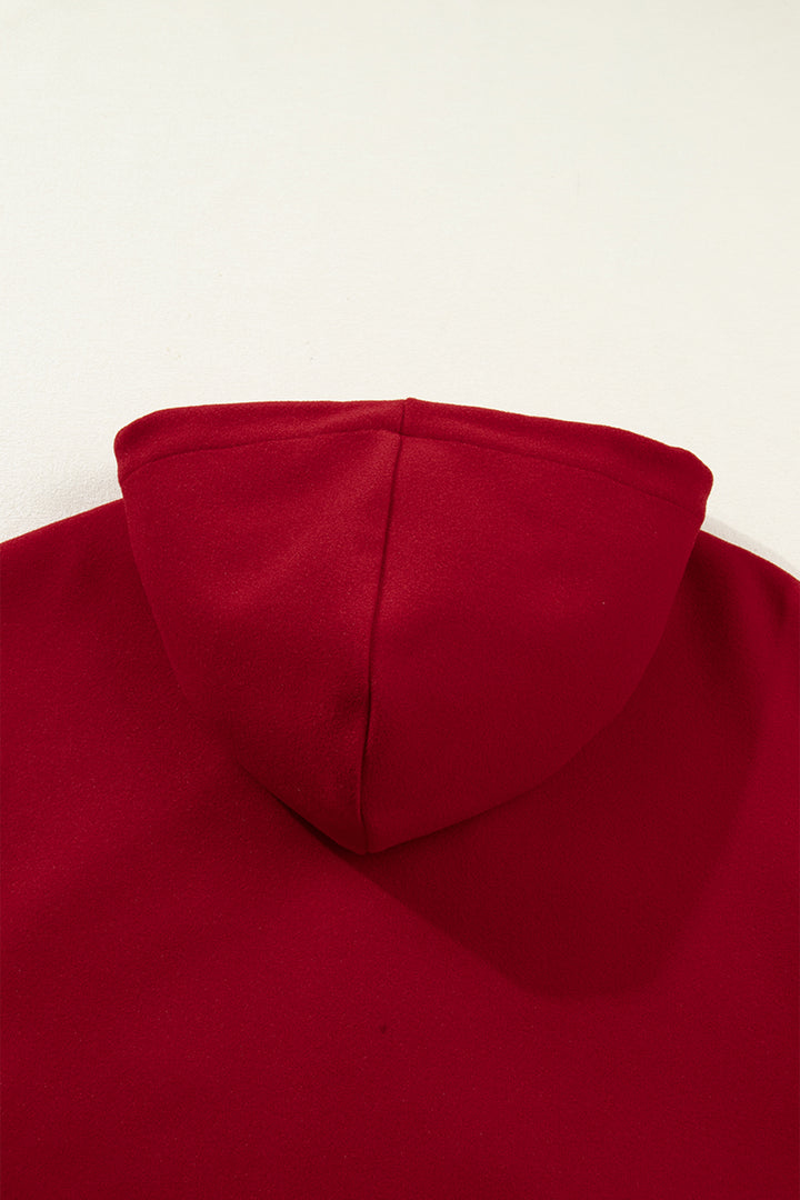 Racing Red Contrast Cuffed Drop Shoulder Zip up Tunic Hoodie