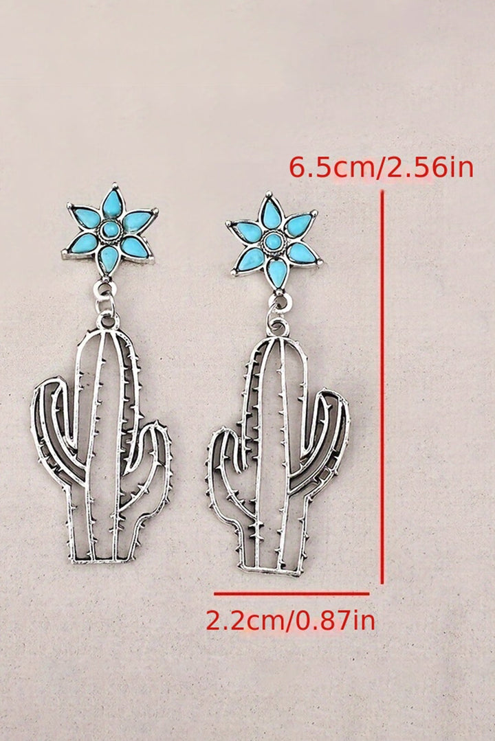Boucles d'oreilles pendantes en forme de cactus et de fleurs turquoise occidentales