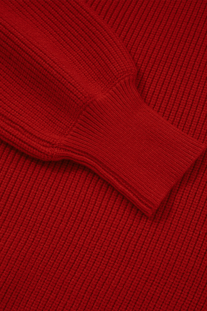 Racing Red Lantern Sleeve V Neck Knot Back Sweater