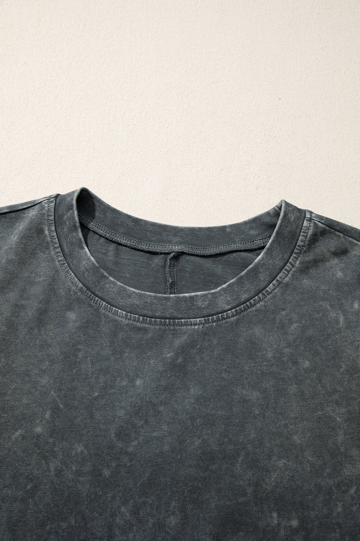 Dark Grey Solid Color Cotton Mineral Washed Oversize Tee