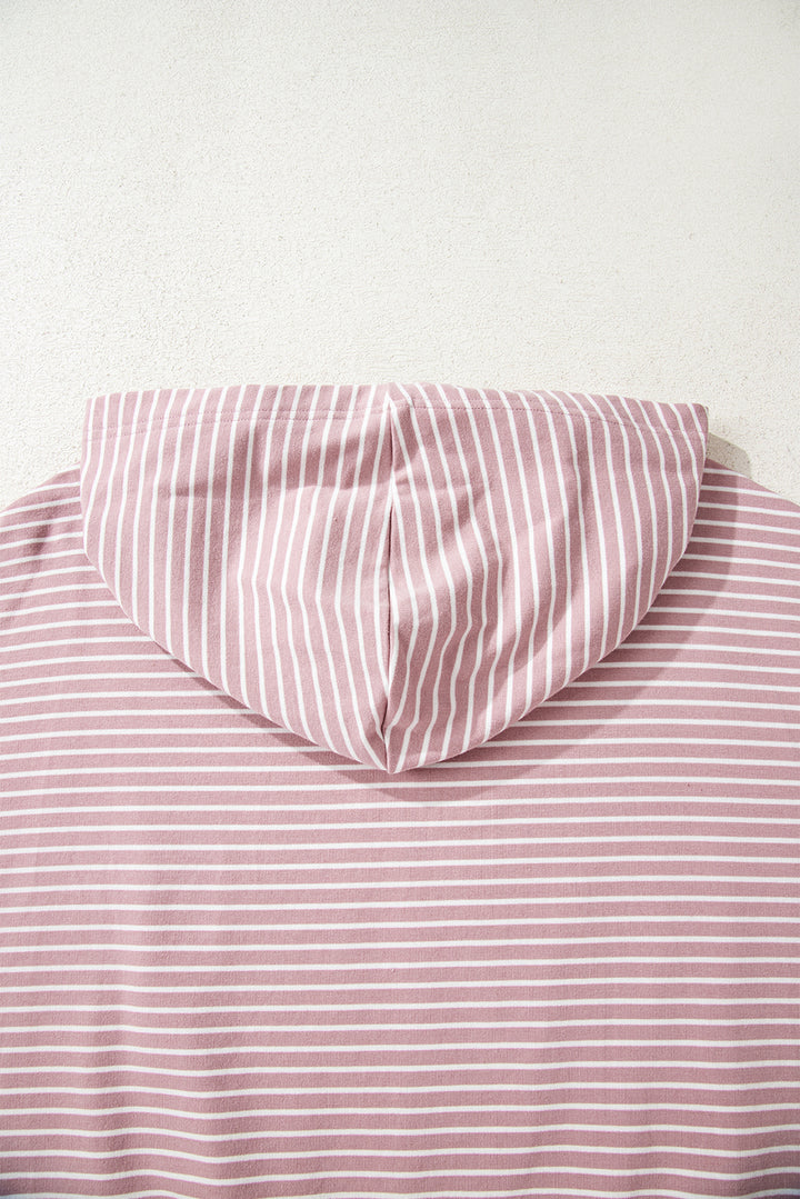 Purple Stripe Thumbhole Side Slits Drop Shoulder Loose Fit Hoodie