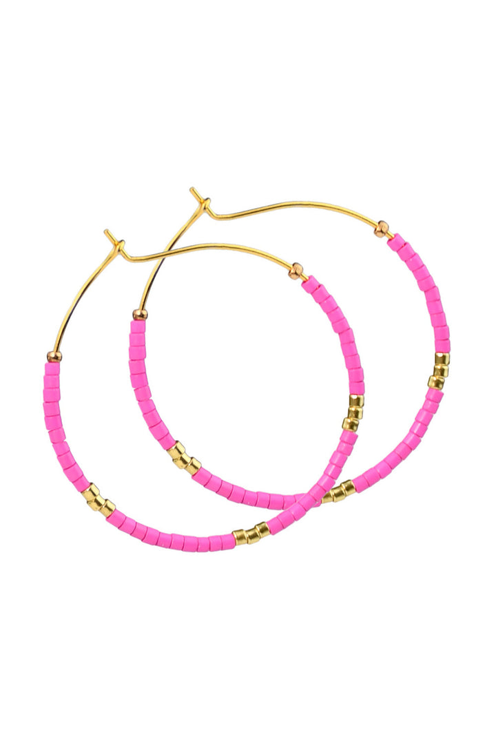 1 Pairs of Rice Beads Gold Plated Alloy Hoop Earrings