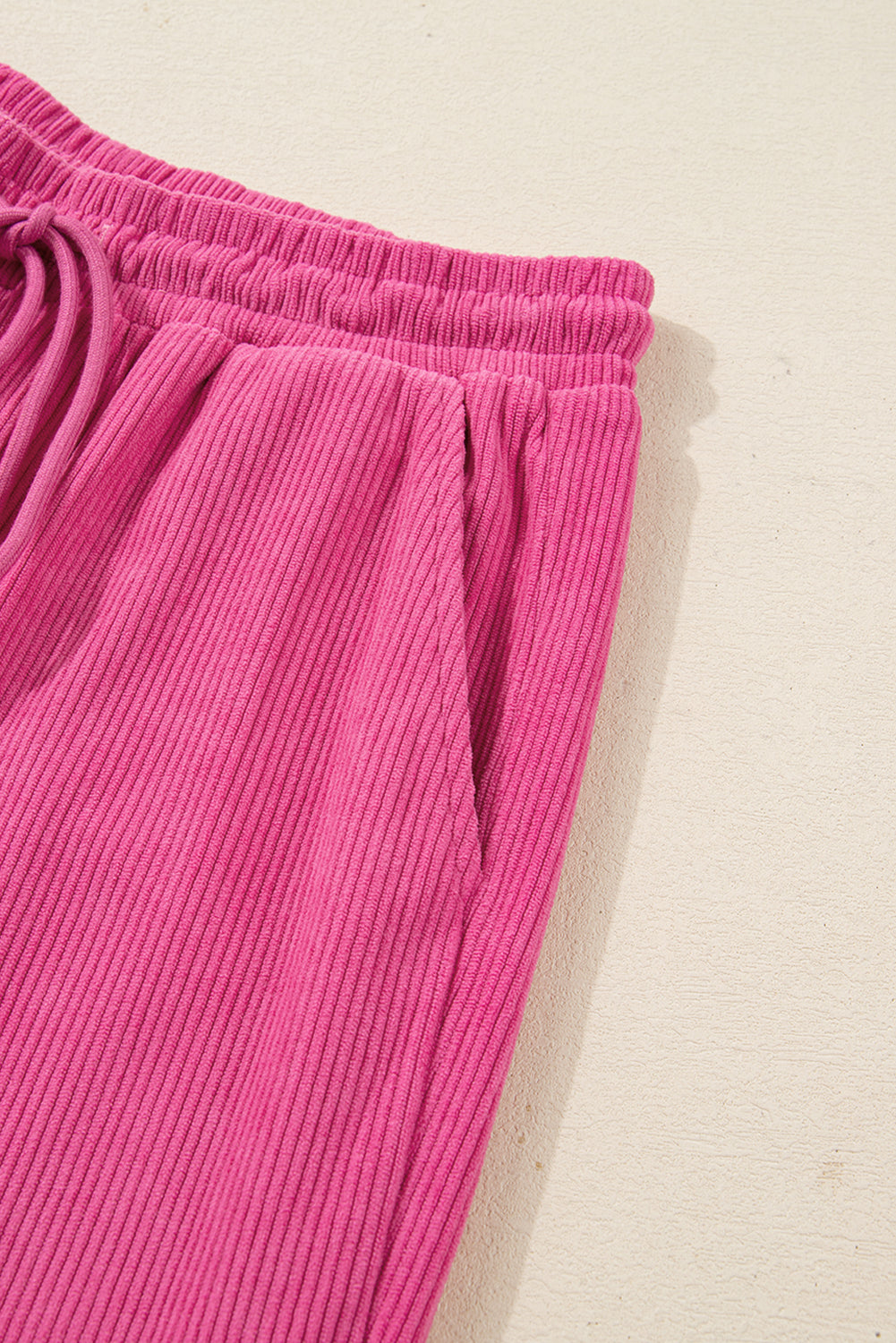 Peach Blossom Half Button Pullover Drawstring Pants Solid Color Corduroy 2pcs Outfit