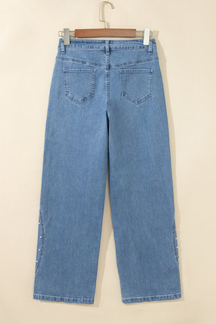 Dusk Blue Side Seam Rivet Detail Ankle Length Casual Jeans