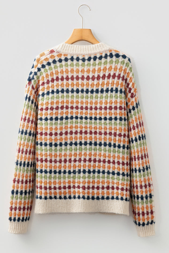 Multicolour Dotty Pattern Knit Button Front Sweater Cardigan