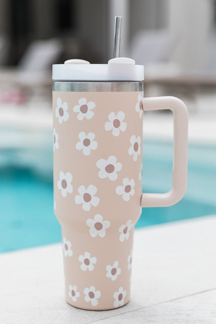 Gobelet en acier inoxydable à imprimé floral avec couvercle et paille 40 oz