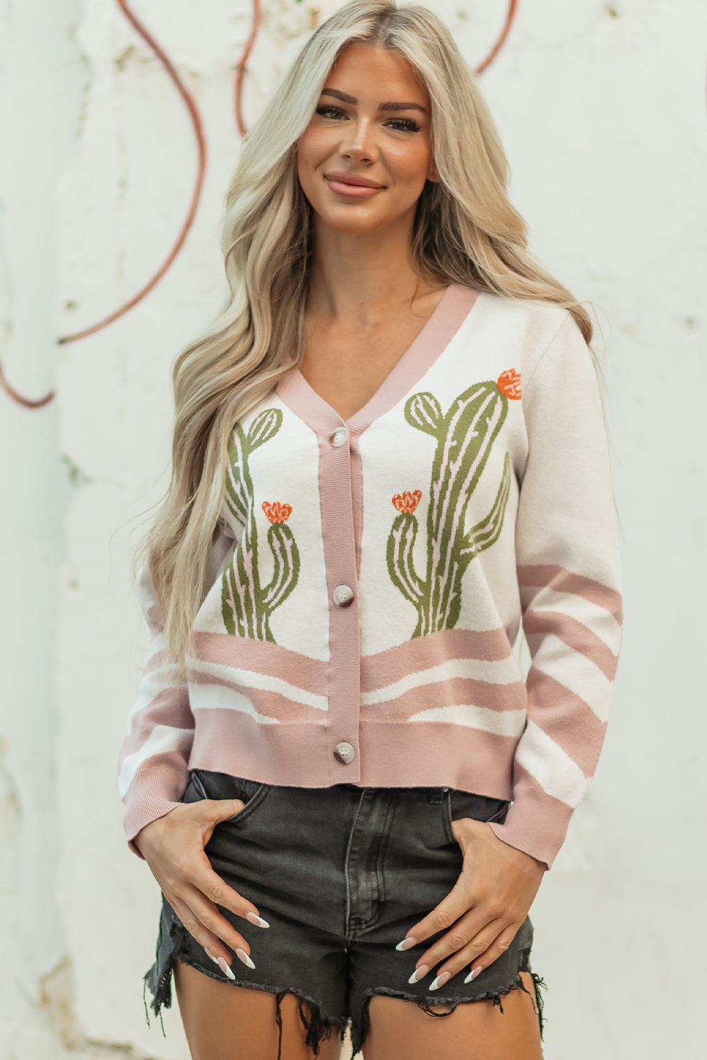 Desert Cactus Buttoned Front Sweater Cardigan