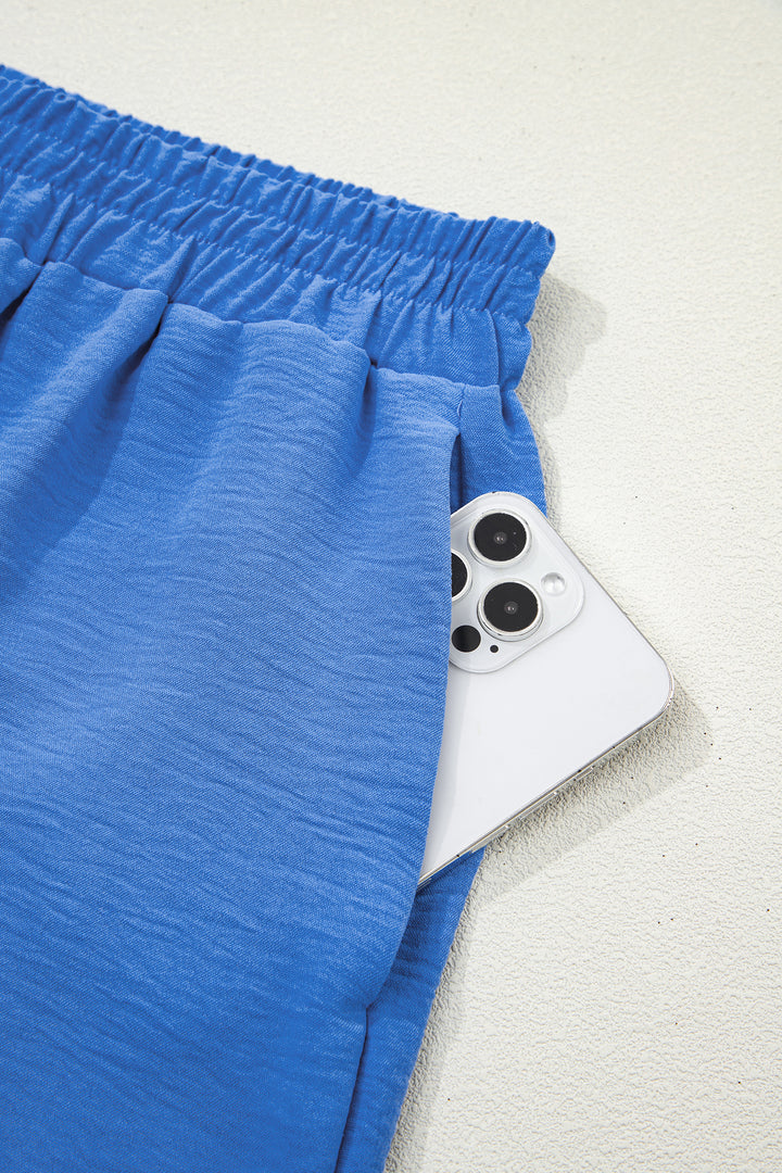 Sky Blue Solid Color Elastic Waist Casual Skort